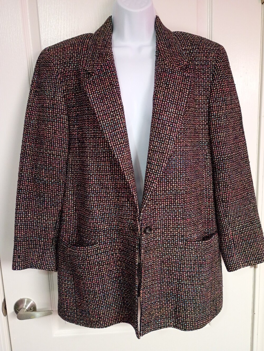 80's Handwoven Silk Vintage Women's Blazer - Classic Single-Button Jacket - Picture 9 of 10